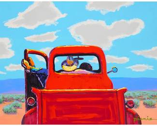 3090
Larry Pirnie
(b. 1940)
"When Everything is Perfect," 1999
Acrylic on canvas
Signed lower right: Pirnie; signed again, titled, dated, and inscribed, all verso: ACC99-11 / © 1999
30" H x 40" W
Estimate: $3,000 - $5,000