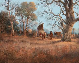 3026
Gene Speck
(b. 1937)
"By the Grandfather Tree"
Oil on Masonite
Signed lower left: Gene Speck; titled in ink, possibly in another hand, on a label affixed to the frame's backing paper
18" H x 24" W
Estimate: $2,000 - $4,000