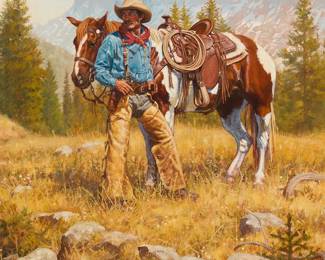 3013
Steven Lang
(b. 1960)
"God's Country"
Oil on canvas
Signed lower right: © Lang OPA; titled on the frame plaque
25" H x 18" W
Estimate: $1,500 - $2,500