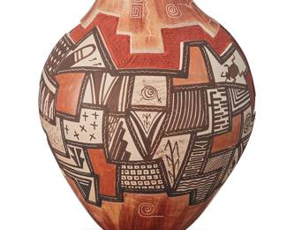 3330
Lawrence Namoki (1949-2020, Hopi-Tewa)
"Anasazi"
Sgraffito pottery jar
Incised signature and title to underside: Lawrence Namoki / Hopi
5.5" H x 4.375" Dia.
Estimate: $200 - $400