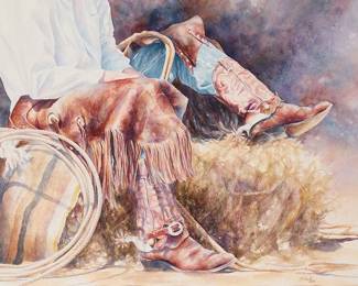 3012
Fred William Quitta
(1959-2018)
"Leather Light," 1998
Watercolor on paper
Signed and dated lower right: JW Quitta / © 98; titled in pencil, possibly in another hand, on the frame's backing board
Sight: 28" H x 36" W
Estimate: $400 - $600