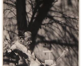 3130
Ansel Adams
(1902-1984)
"Maynard Dixon, Tucson, Arizona," 1945
Gelatin silver print on paper mounted to illustration board, as issued
From the edition of unknown size, printed later
Signed in pencil on the support board, lower right: Ansel Adams
Image/Sheet: 9.375" H x 7" W; Support board: 18" H x 14" W
Estimate: $1,500 - $2,500