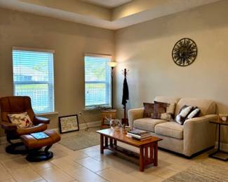 Stress-less chair, love seat, coffee table, more! 