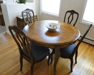 Pecan Kitchen/Dining Table with 4 Chairs. Bombay Chest
