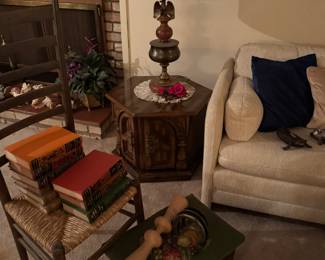 Federal lamp, sofa, ladder back chair