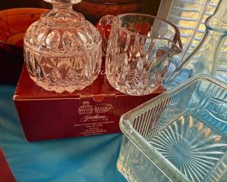 Gorham “ Althea” Crystal Sugar bowl with Lid & Creamer
