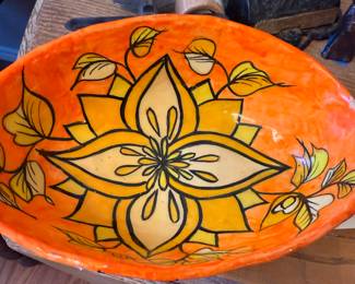 Mid-Century Mexican Paper Mache Floral Bowl by Abelardo Ruiz