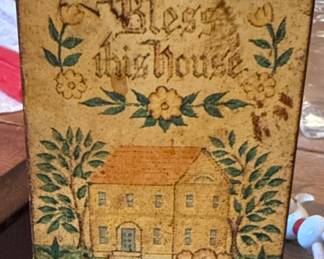 Vintage Jasco "Bless This House" tin matchbox holder