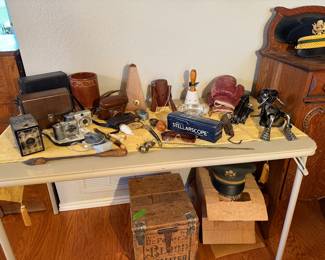 vintage cameras, binoculars