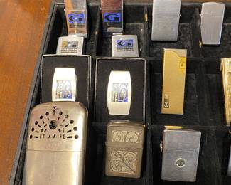 Vintage Peacock Pocket Hand Warmer Made in Japan Stainless Steel, Zippo Venetian Windproof Lighter, Vintage Gold-Plated S.T. Dupont Lighter & Money Clips