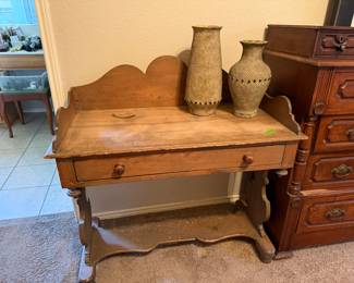 antique primitive pine desk with under shelf