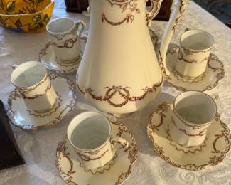 Antique Hermann Ohme Silesia "Old Ivory" porcelain chocolate set, which was produced in Germany between 1882 and 1928