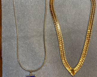 Lapis Wire Wrapped Necklace & Napier Gold Tone Vintage Choker Style Collar Chunky Chain Art Deco - Signed