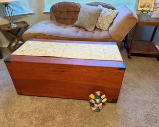 vintage cedar chest with metal corners