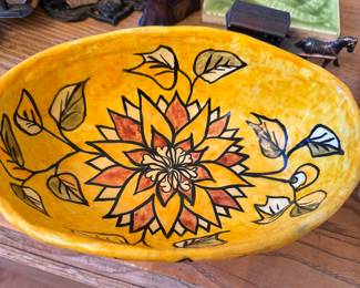 Mid-Century Mexican Paper Mache Floral Bowl by Abelardo Ruiz