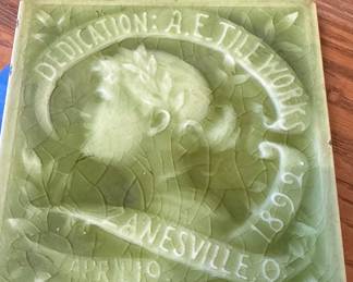 Vintage majolica tile from the American Encaustic Tiling Company (AETCO) of Zanesville, Ohio.