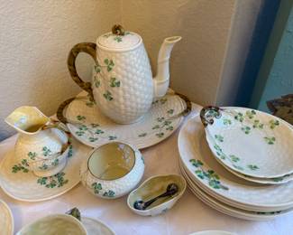 Belleek Classic Shamrock Irish Tea Set, handcrafted from fine Parian China.