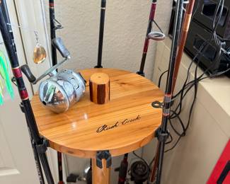 fishing rods, reels and fishing rod stand