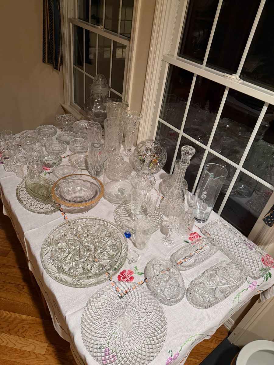 Crystal platters, dishes, vases, decanter