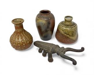 127 StudioPotteryVasesSetof3CastIronBeetleBootJack