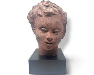 53 HeavyStoneBustSculptureofChildonWoodBase