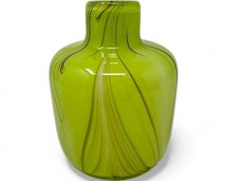 35 HandBlownMuranoStyleLimeGreenArtGlassVasewSwirlLines
