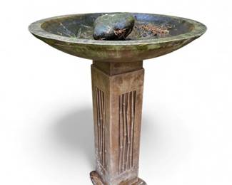 103 TallConcreteBirdbathWBambooReliefDesign35Height