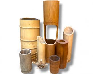 57 7HandcraftedBambooVasesNaturalGrainCarvedHollowDesigns