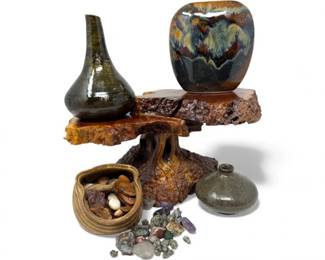 123 CascadiaStonewareStudioPotteryVaseswBurlwoodStandStones