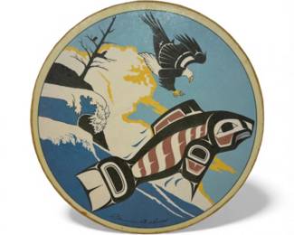 21 VintageNativeAmericanDrumSignedbyClarenceAWells