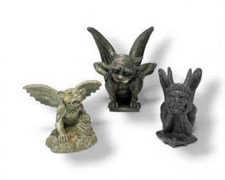 117 Setof3VintageGargoyleStatuesGothicStyleFigurines