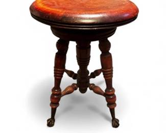109 VintageWoodenSwivelStoolRoundSeatClawGlassBallFeet