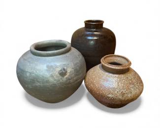 56 Setof3OversizedStudioPotteryVesselsRusticArtisanGlaze