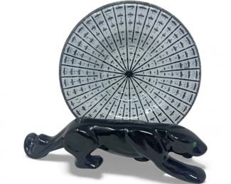 62 SignedBlownGlassArtPlateVintageBlackPantherFigurine