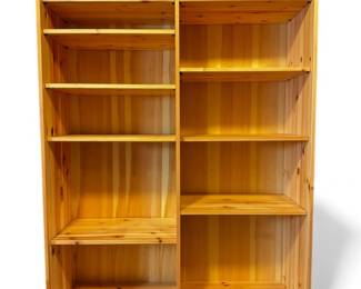 108 PineColoredWoodenBookshelfDoubleColumnDisplay