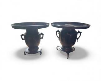 52 PairofMetalIkebanaUsubataStyleVasesBirdSunDesign