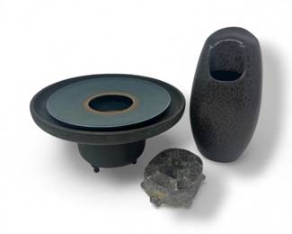 63 IkebanaSetCastIronUsubataCeramicVaseTurtleFlowerFrog