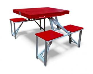 90 RedFoldablePicnicTablew4SeatsPortableAluminumFrame