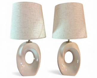 48 PairofMiniSculpturalCeramicTableLampsWhiteTexturedForm