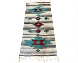 5 WoolZapotecStyleRugTealRedGeometricPatternGreatCondition