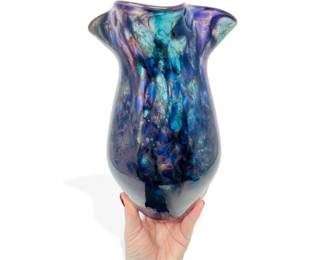 45 HandBlownIridescentArtGlassVasewLimeInterior
