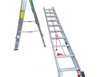 95 Setof2AluminumLaddersWerner4ftStep10ftExtension