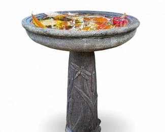 104 ConcreteBirdbathwDragonflyRelief27Tall