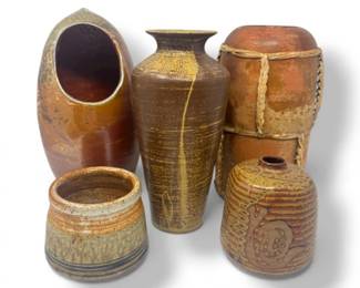 51 Setof5StudioArtPotteryVasesEarthTonesInclSignedPiece