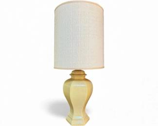 2 MidCenturyHexagonalYellowCrackleLampwCreamShade