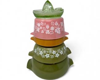 36 VintagePyrexMixingBowlsUraniumGlassJuicer5PcLot