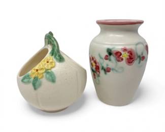 114 VintageWellerPotteryRobaVase116BasketF11FloralDesign