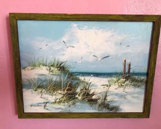 Vintage beach painting by "Gordon"