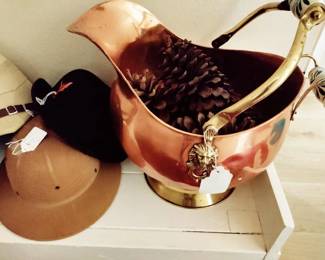 VINTAGE & BRASS SCUTTLE WITH DELFT HANDLES