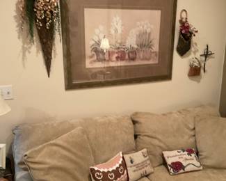 Baskets with flower arrangements, artwork